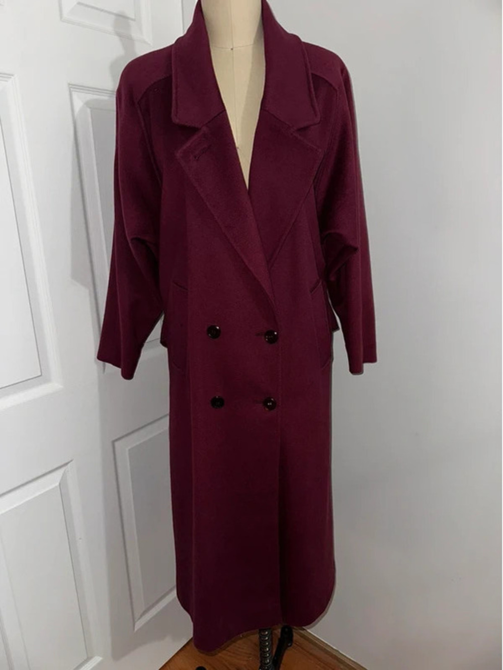 VTG Trilogi Worumbo Double Breasted Wool Coat Burgundy XL